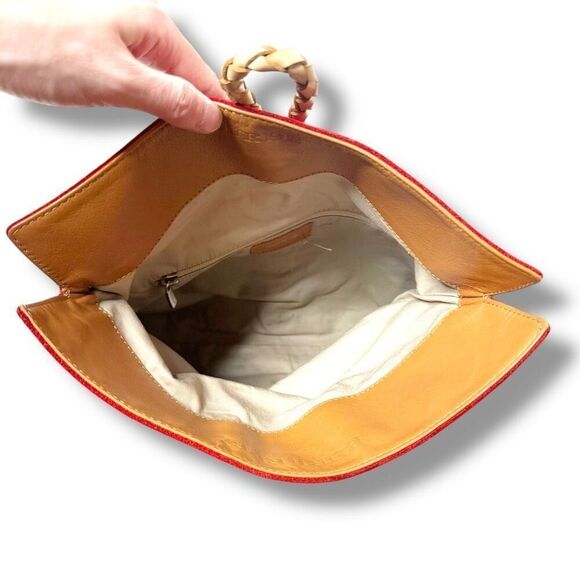 BURBERRY Suede Haymarket Check Horn Toggle Braided Leather Shoulder Bag Red - Picture 9 of 14